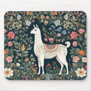 Cute Llama Elegant Floral Mouse Pad