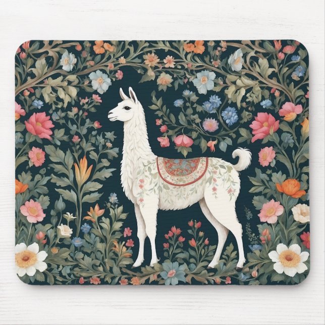 Cute Llama Elegant Floral Mouse Pad (Front)