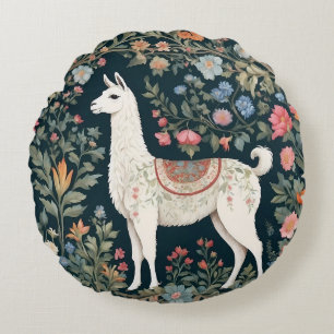 Cute Llama Elegant Floral Round Cushion