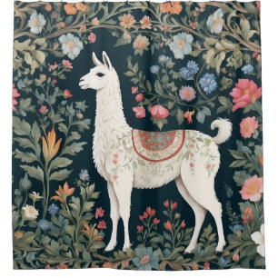 Cute Llama Elegant Floral Shower Curtain