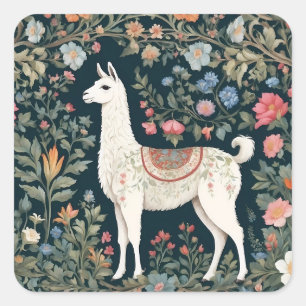 Cute Llama Elegant Floral Square Sticker