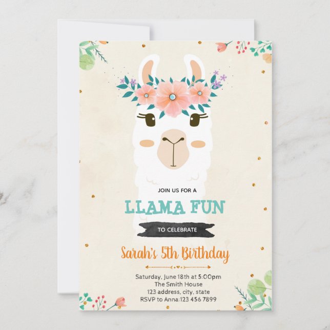 Cute llama face birthday shower Invitation (Front)