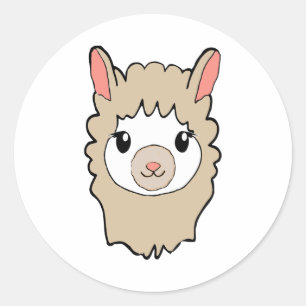 Cute Llama Face Drawing Classic Round Sticker