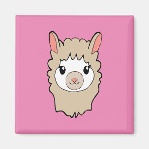 Cute Llama Face Drawing Pink Magnet