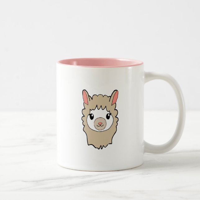 Cute Llama Face Drawing Two-Tone Coffee Mug (Right)
