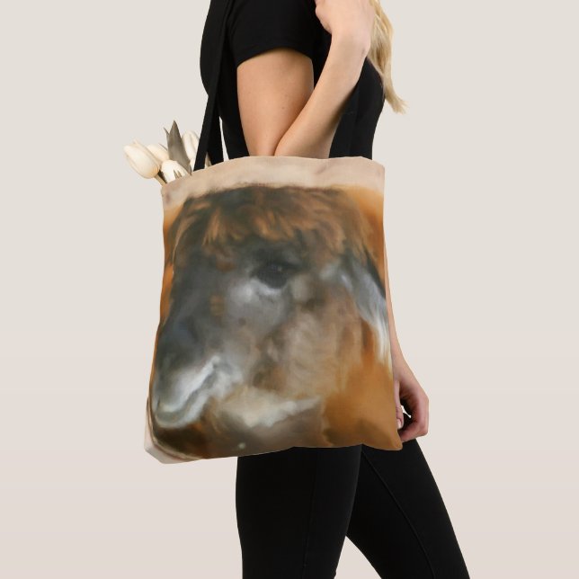 Cute Llama Face Farm Animal Art  Tote Bag (Close Up)