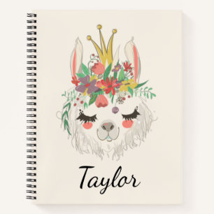 Cute Llama Face Floral Personalised Name Notebook