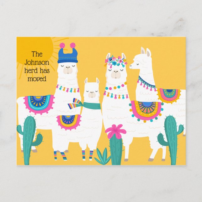 Cute Llama Family Change of Address Announcement Postcard (Front)