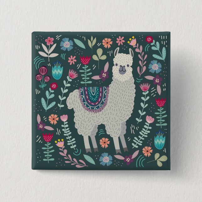 Cute Llama Floral Design 15 Cm Square Badge (Front)