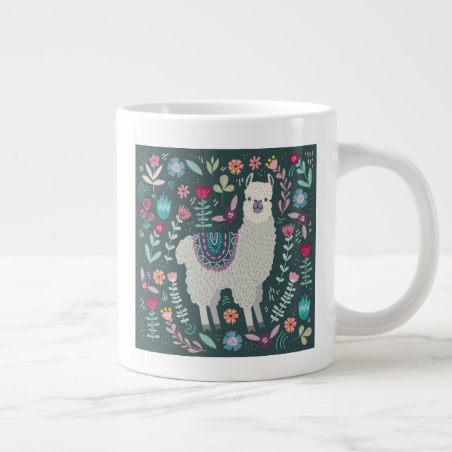 Cute Llama Floral Design Large Coffee Mug (Right)