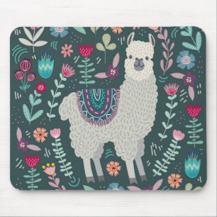 Cute Llama Floral Design Mouse Pad