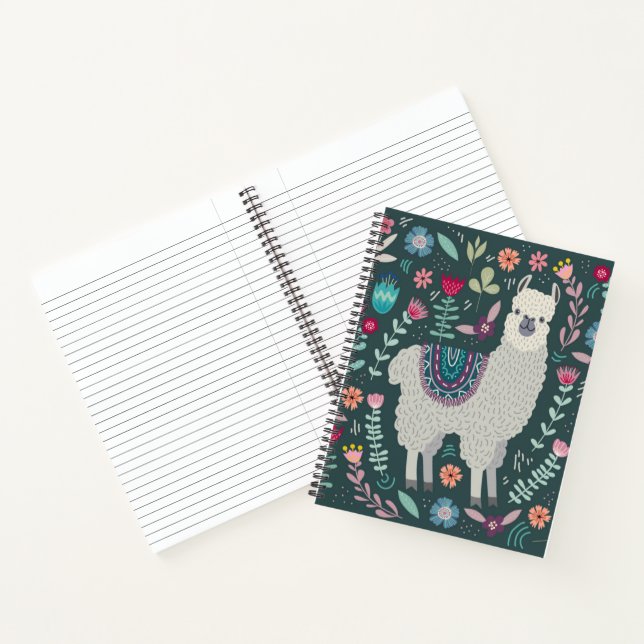 Cute Llama Floral Design Notebook (Inside)
