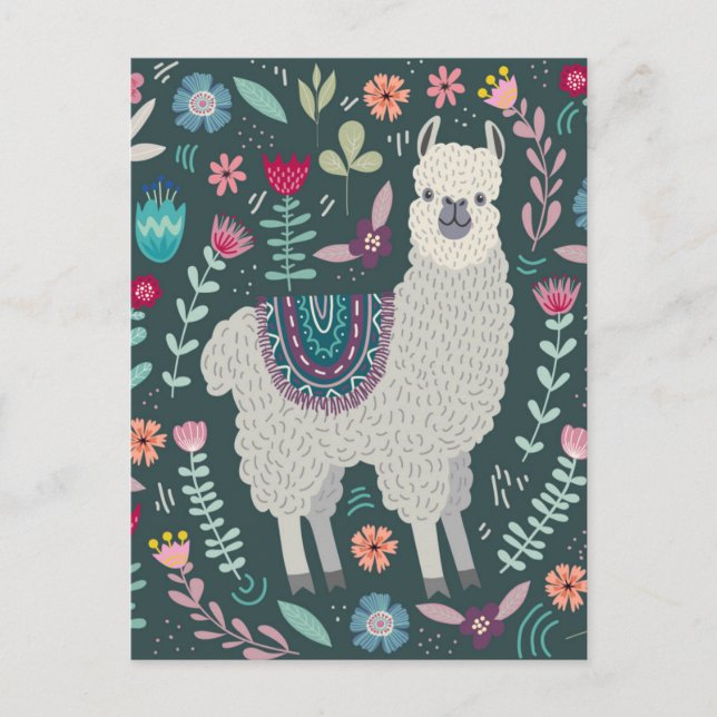 Cute Llama Floral Design Postcard (Front)