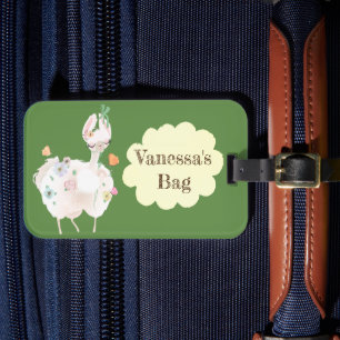 Cute Llama Floral Kids Luggage Tag
