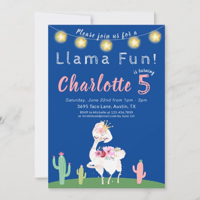 Cute Llama Fun Blue Birthday Party Invitation (Front)