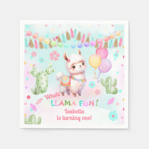 Cute Llama Fun Colourful Summer Girl Birthday Napkin
