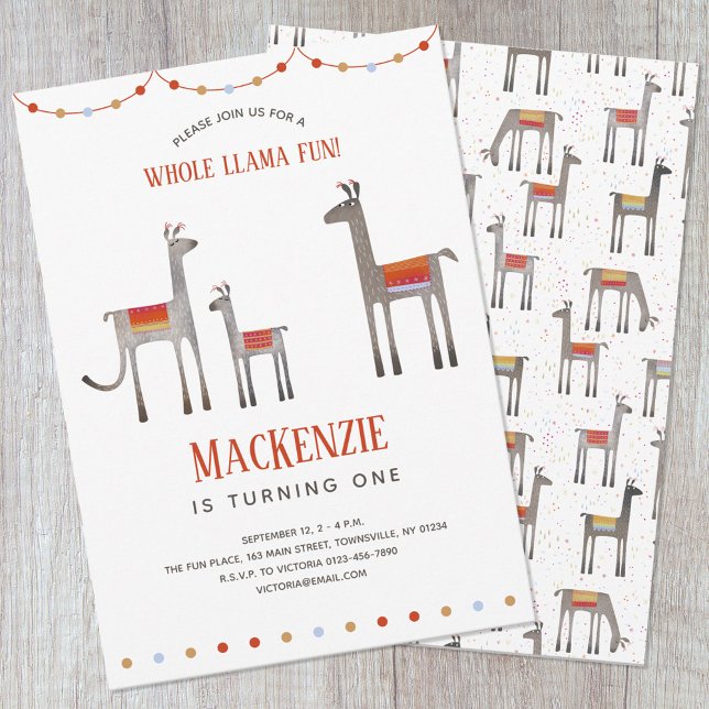 Cute Llama Fun First Birthday Invitation (Creator Uploaded)