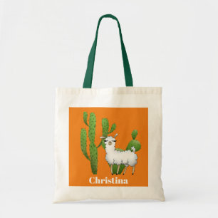 Cute LLama girls add name tote bag
