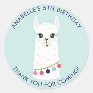 Cute Llama Girl's Birthday Party Classic Round Sticker