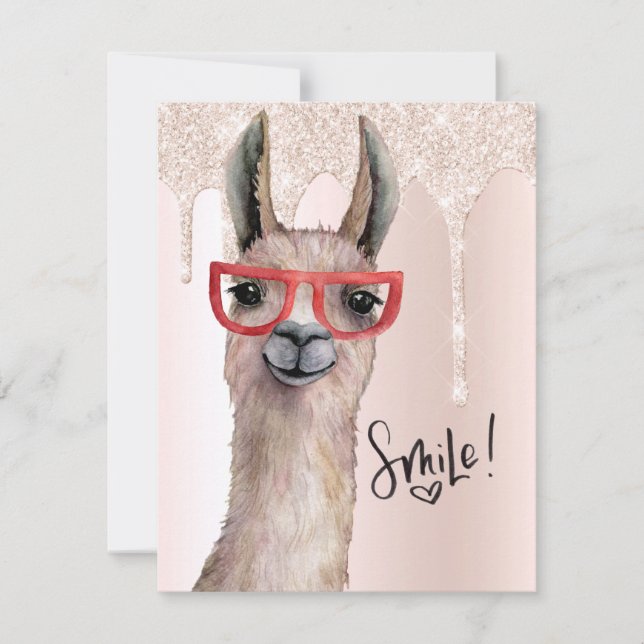 Cute Llama Girly Pink Glitter Thinking Of You (Front)