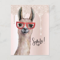 Cute Llama Girly Pink Glitter Thinking Of You