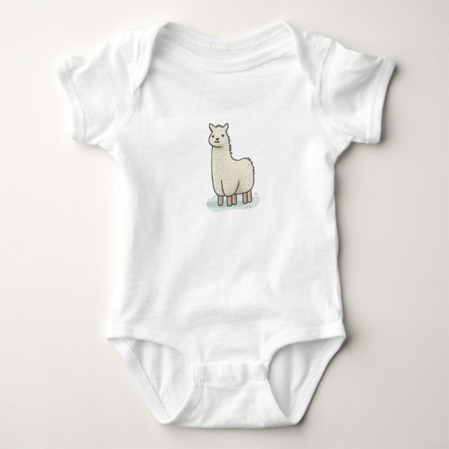 Cute Llama Illustration - Adorable and Calm Llama Baby Bodysuit (Front)