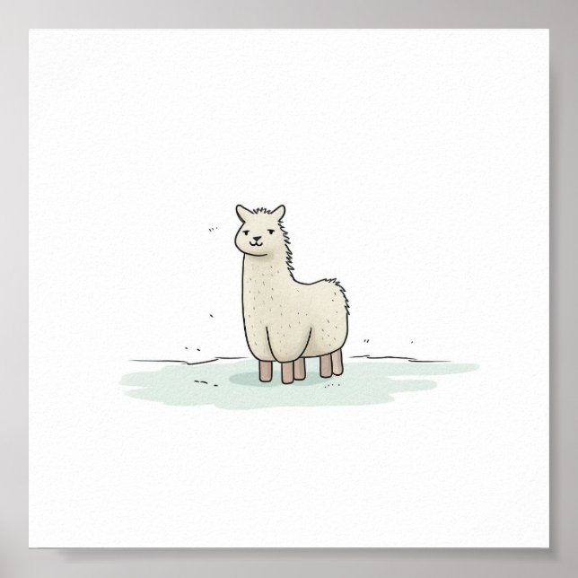 Cute Llama Illustration - Adorable and Calm Llama Poster (Front)