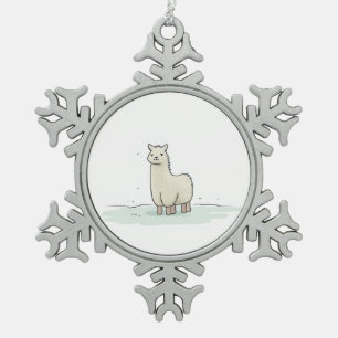 Cute Llama Illustration - Adorable and Calm Llama Snowflake Pewter Christmas Ornament
