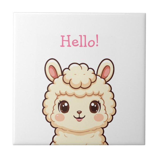 Cute llama illustration design ceramic tile (Front)