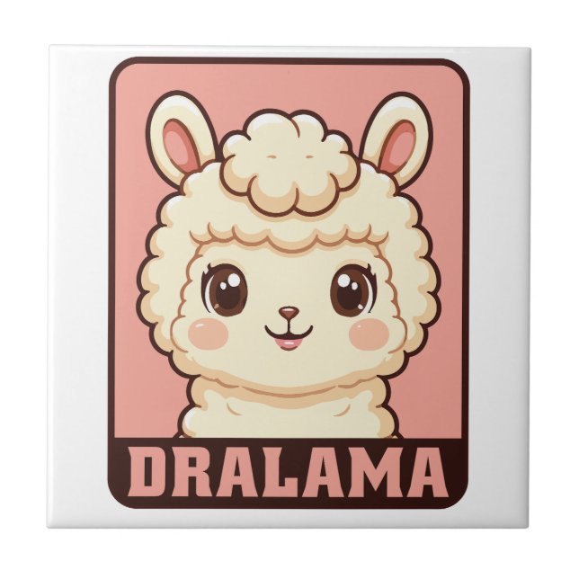 Cute llama illustration design ceramic tile (Front)