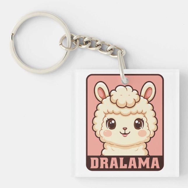 Cute llama illustration design key ring (Front)