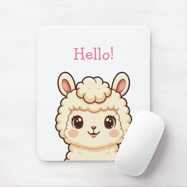 Cute llama illustration design mouse pad (With Mouse)