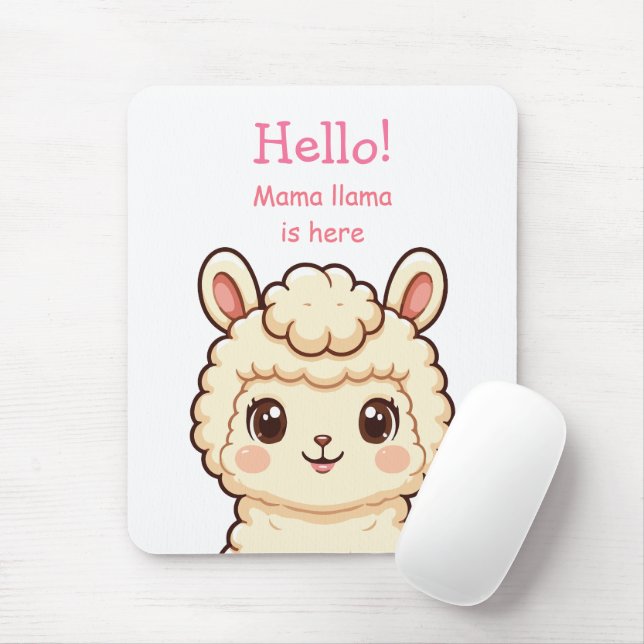 Cute llama illustration design mouse pad (With Mouse)