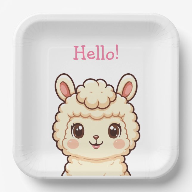 Cute llama illustration design paper plate (Front)