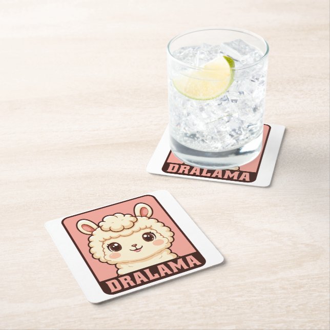 Cute llama illustration design square paper coaster (Insitu)