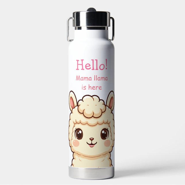 Cute llama illustration design water bottle (Front)