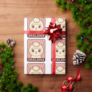 Cute llama illustration design wrapping paper