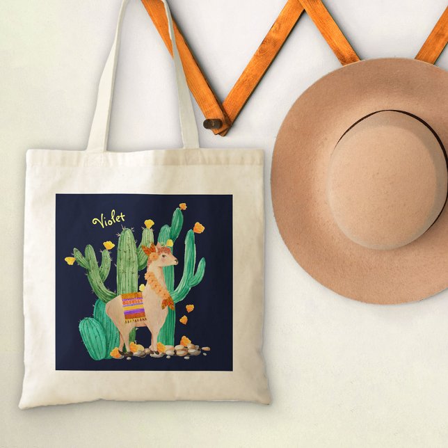 Cute Llama in Cactus Garden with Yellow Flowers Tote Bag (Creator Uploaded)