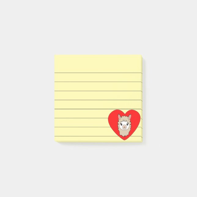 Cute Llama In Red Heart Drawing Lined 3x3 Post-it Notes (Front)