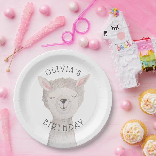 Cute Llama Kids Birthday. Alpaca Farm Animal Party Paper Plate (Party)