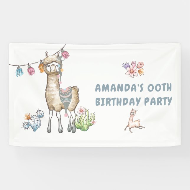 Cute Llama Kids Birthday Party Banner (Horizontal)