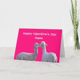 Cute Llama Kiss Pink Valentine's Day Card
