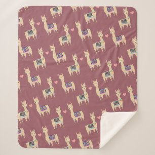 Cute Llama Love Hearts Sherpa Blanket