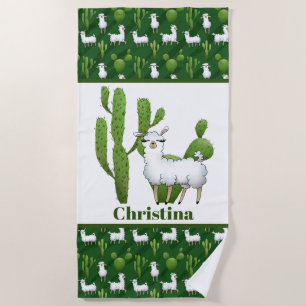 Cute Llama lovers add name Beach Towel