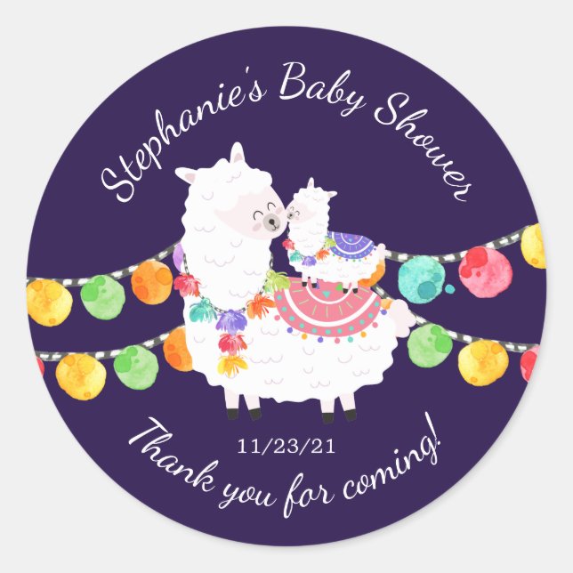 Cute Llama Mama Baby Shower Favour Sticker (Front)