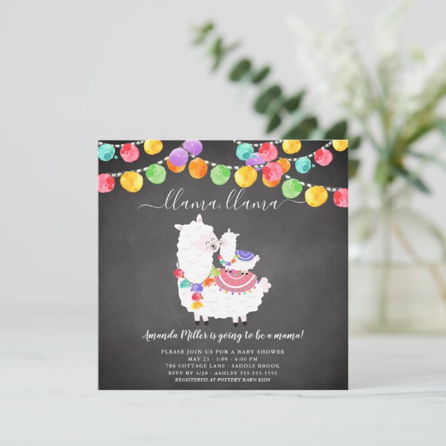 Cute Llama Mama Baby Shower Invitation (Standing Front)