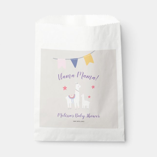 Cute Llama Mama Tan Purple Baby Shower Favour Bag (Front)