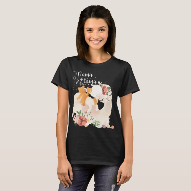 Cute llama mama with baby lama & flowers t-shirt (Front Full)