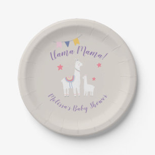 Cute Llama Mama with Baby Llama Baby Shower Paper Plate