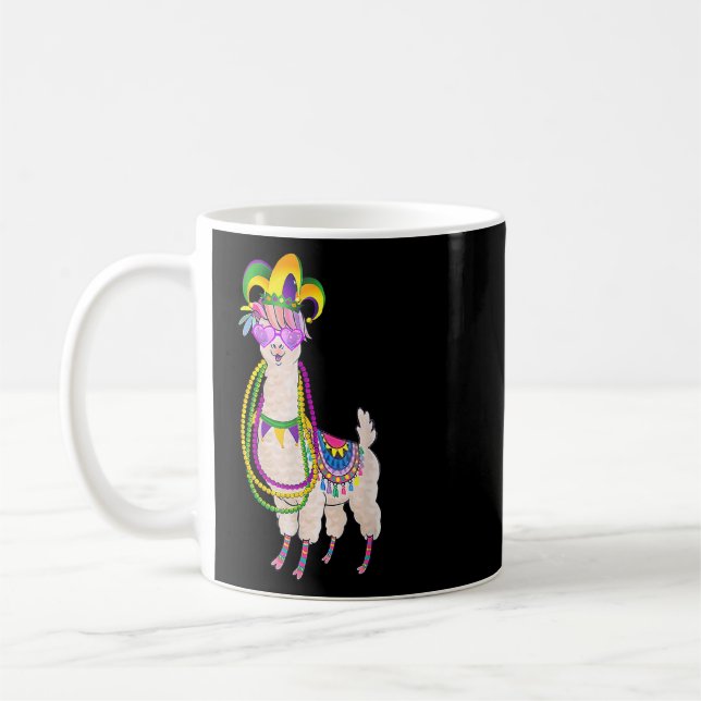 Cute Llama Mardi Gras Beads Mask Carnival Party Me Coffee Mug (Left)